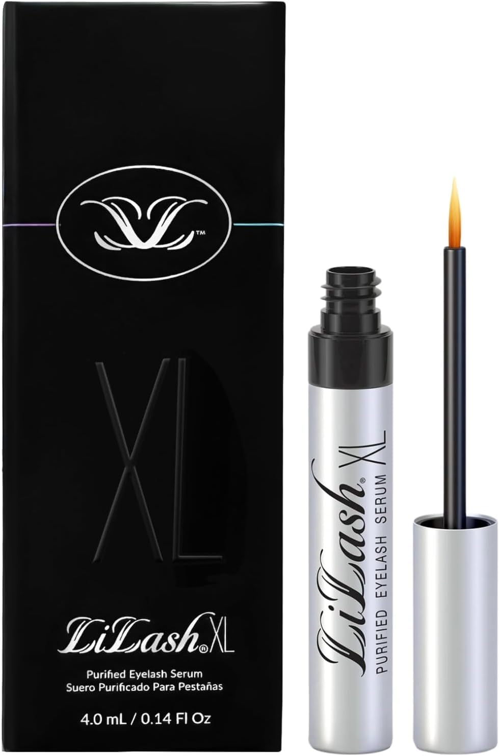 LiLash XL serum bottle close-up showing lash growth formula for healthier lashes.