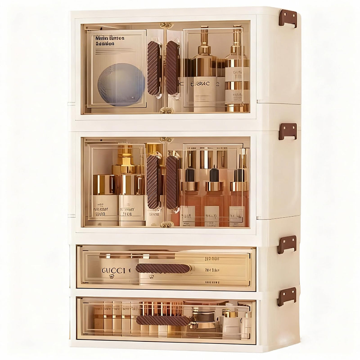 LiliGloris makeup organizer with drawers and compartments for tidy vanity storage.