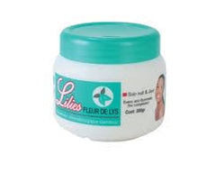 Lilies Fleur De Lys moisturizing cream bottle; deeply hydrates face and body.