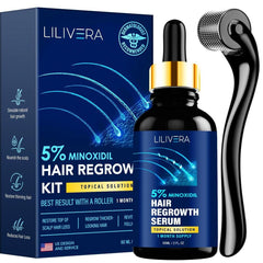 Lilivera 5% Minoxidil application targets thinning hair for fuller-looking strands.