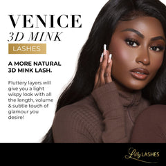 Lilly Lashes 3D Mink Venice cat-eye flare enhances outer eye corners.