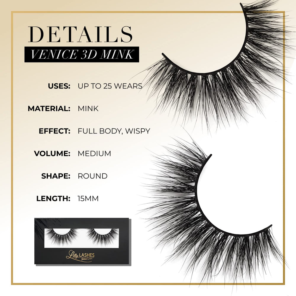 Lilly Lashes 3D Mink Venice dramatic volume for a bold look.