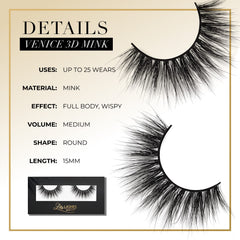 Lilly Lashes 3D Mink Venice dramatic volume for a bold look.