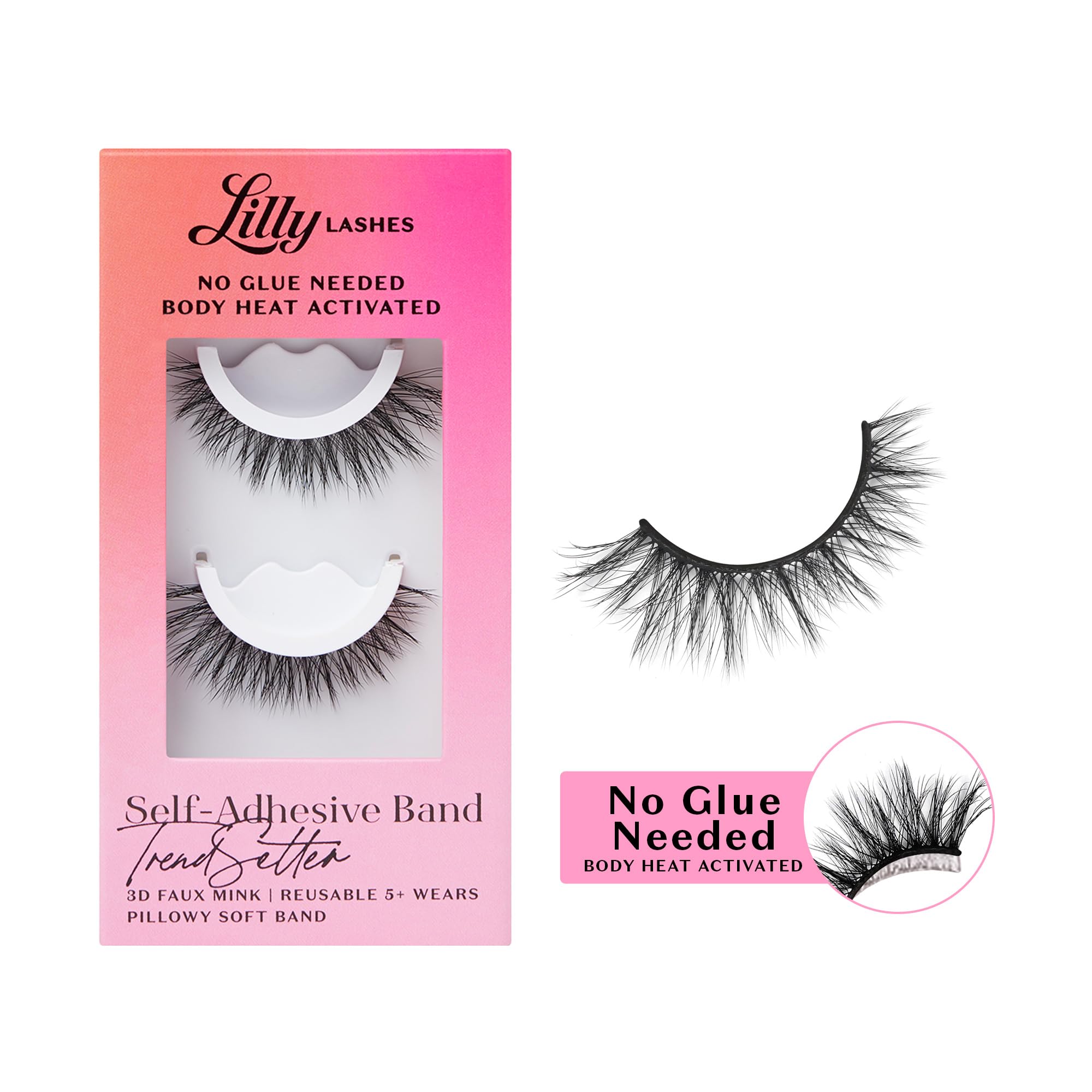 Lilly Lashes 3D self-adhesive lash band closeup shows easy body heat activation