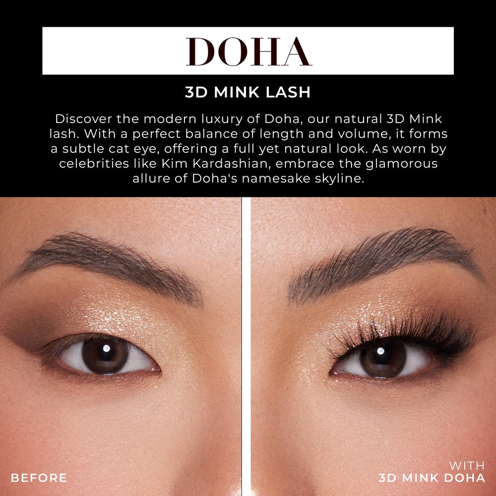 Fluffy cat-eye lashes by Lilly Lashes create a lifted, eye-enhancing silhouette.