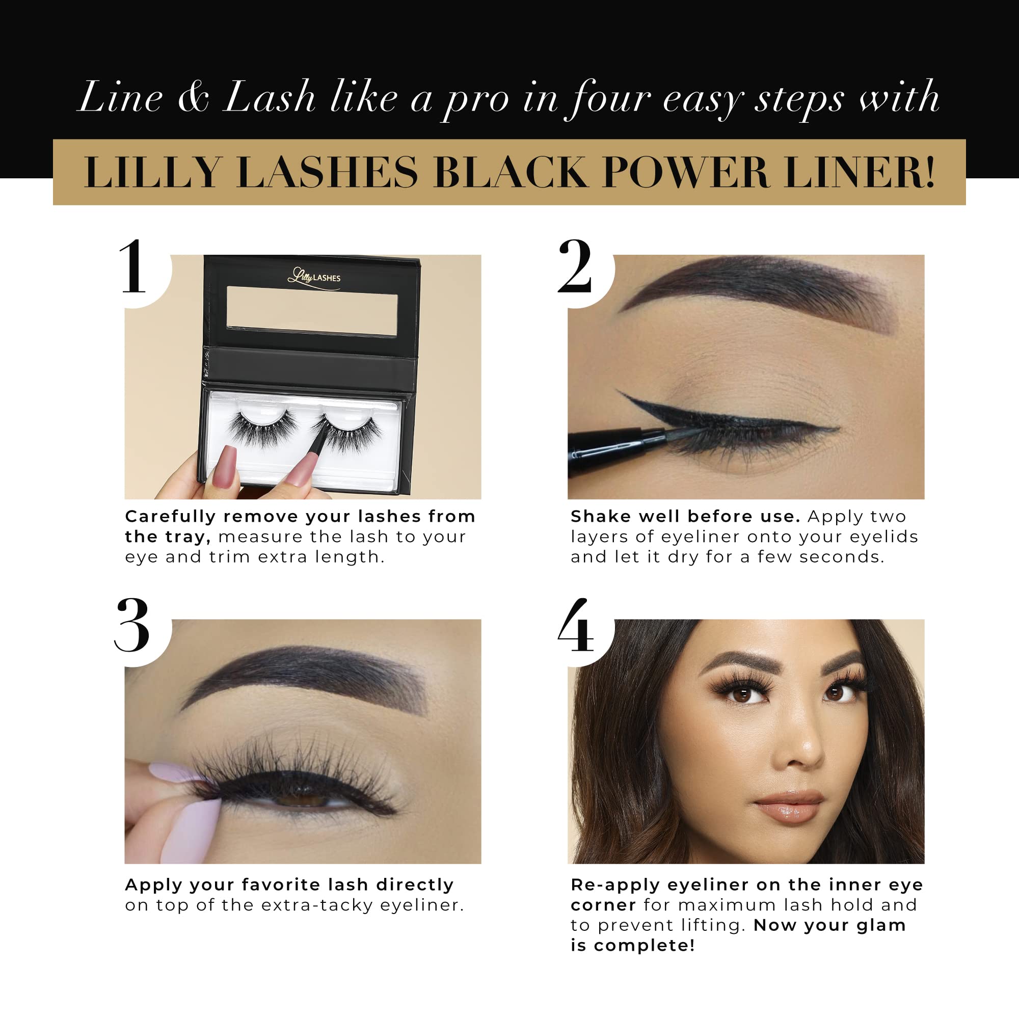 Lilly Lashes Power Liner two-step application preparing liner and lash placement