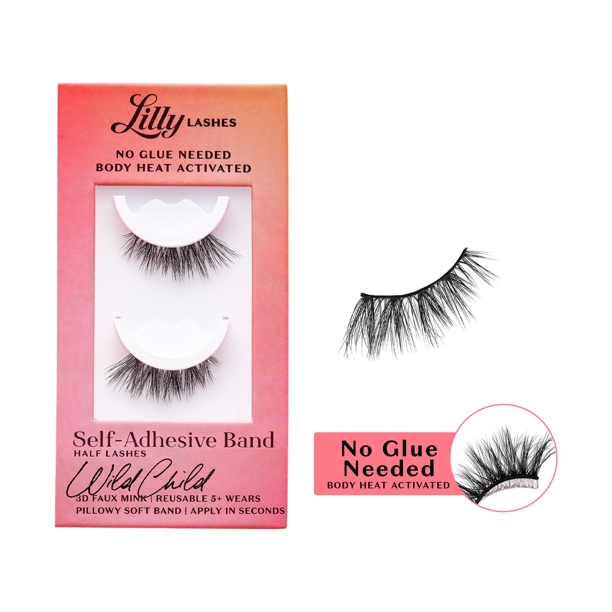 Lilly Lashes Self Adhesive Half Lashes band closeup showing glue-free wear.