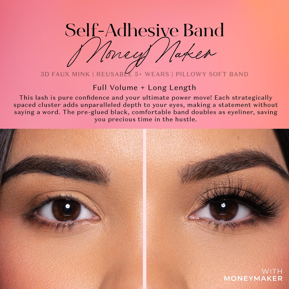 Lilly Lashes self-adhesive lashes in application stage show quick, glue-free placement.