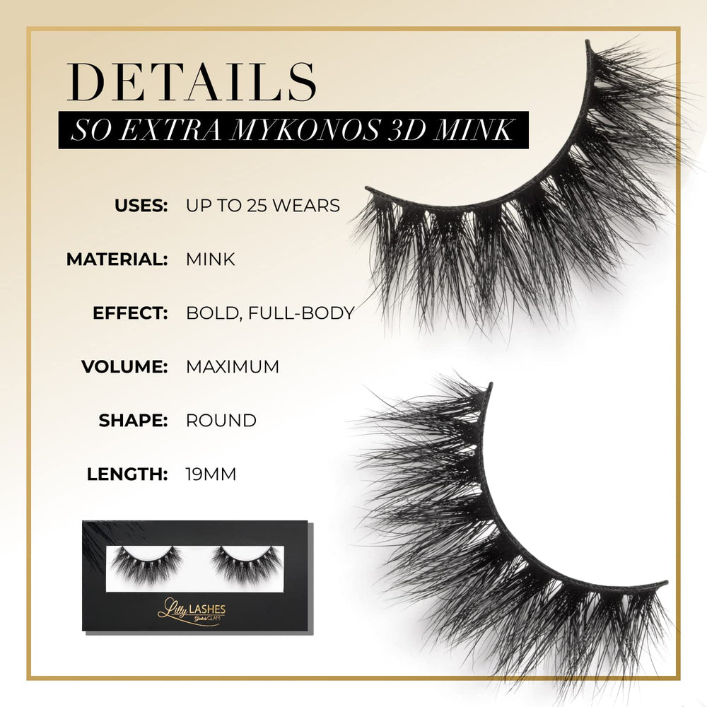Lilly Lashes So Extra Mykonos cat-eye fluff for lifted silhouette.