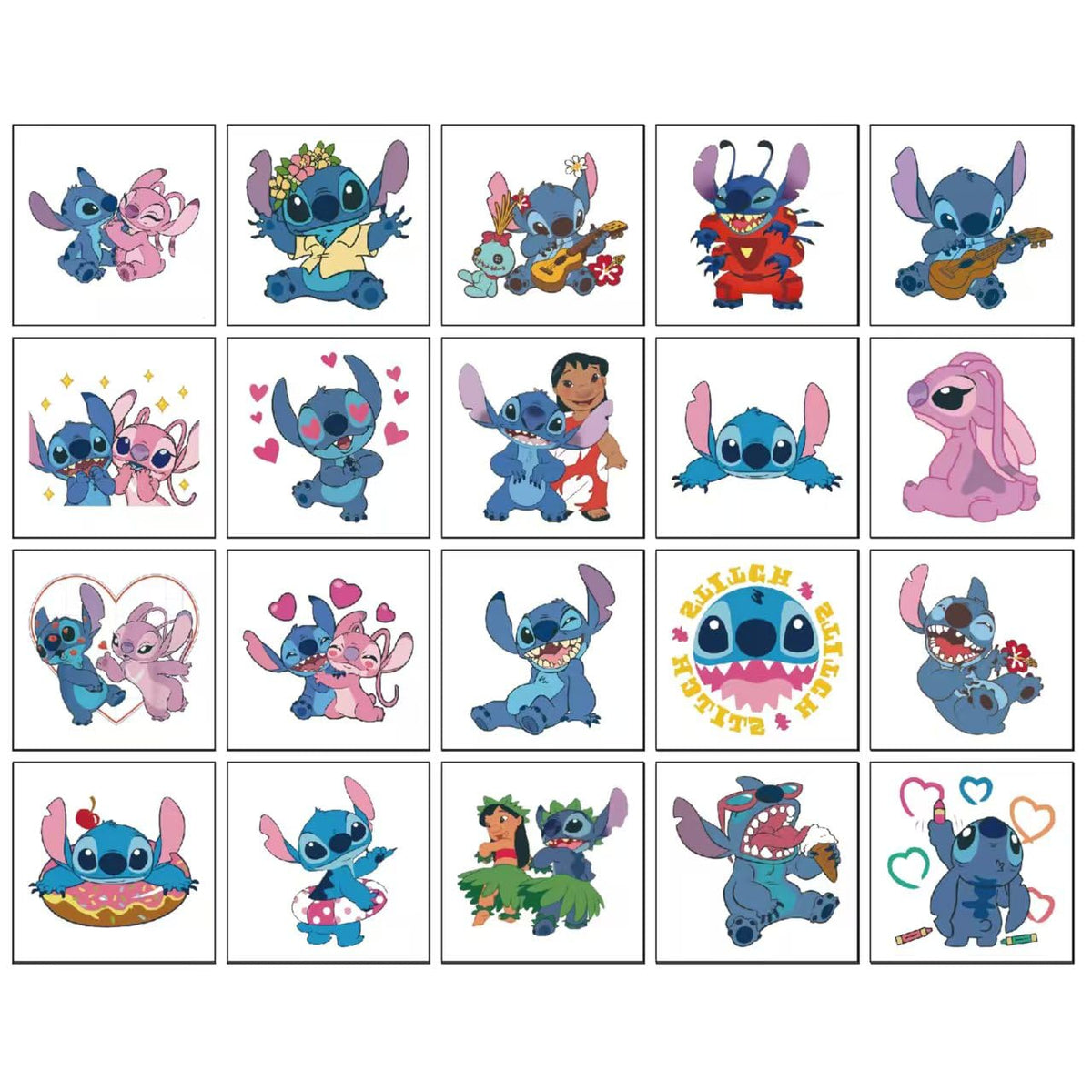 Lilo and Stitch stitch cute faces tattoos for kid party favors and easy entertainment.