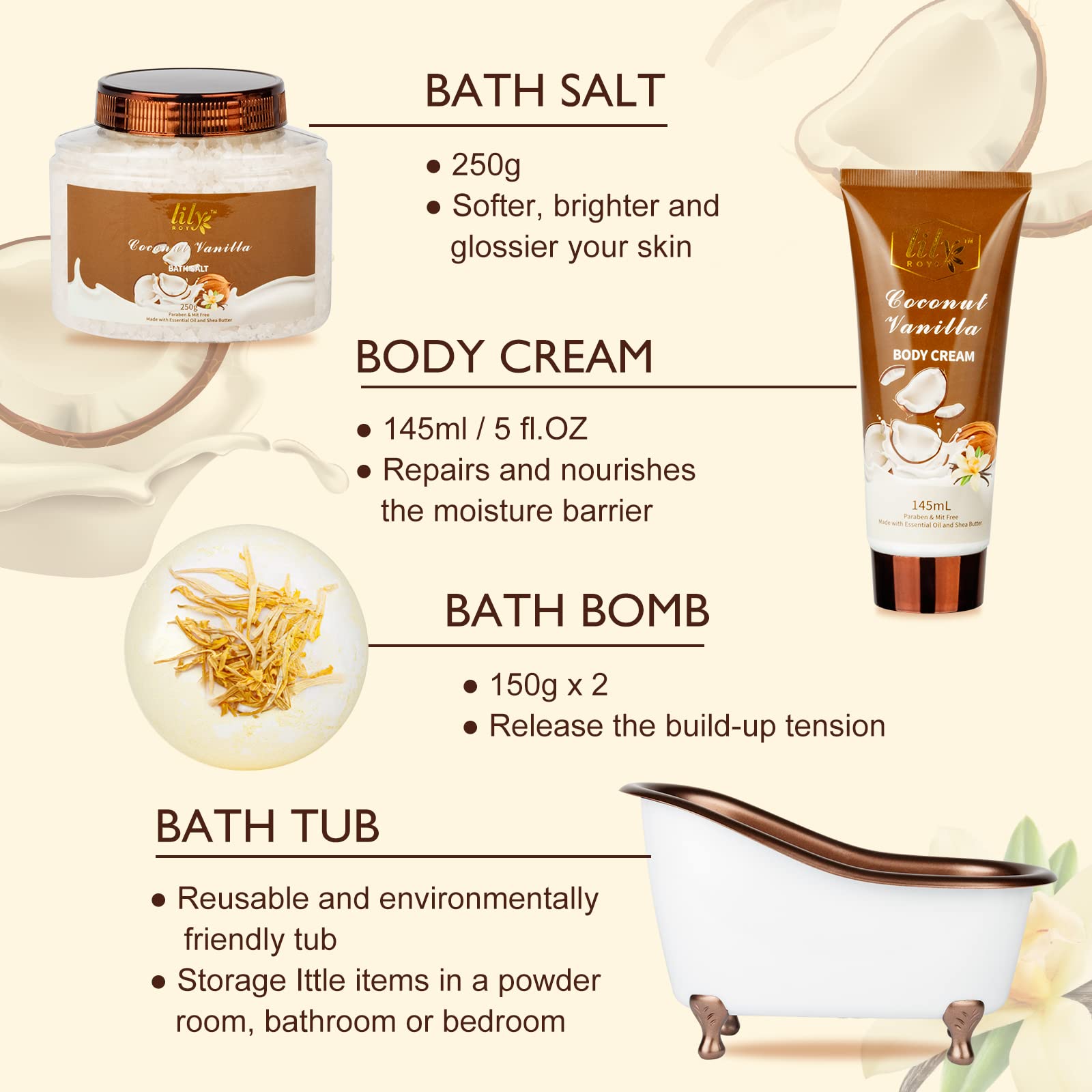 LILY ROY bath salt and bath bomb create a calming bath ambience