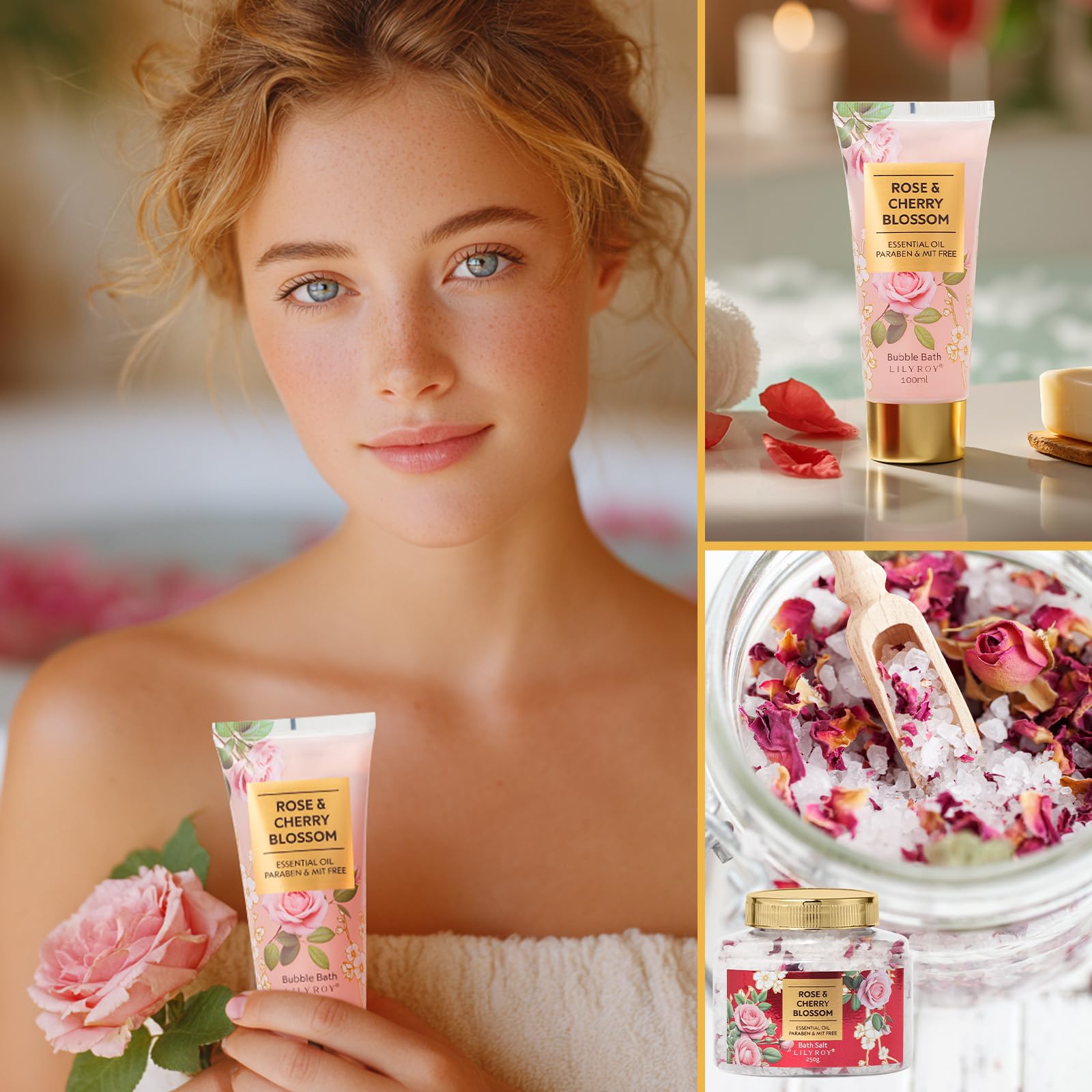 LILY ROY bath salt rose package for soothing spa-like soaks