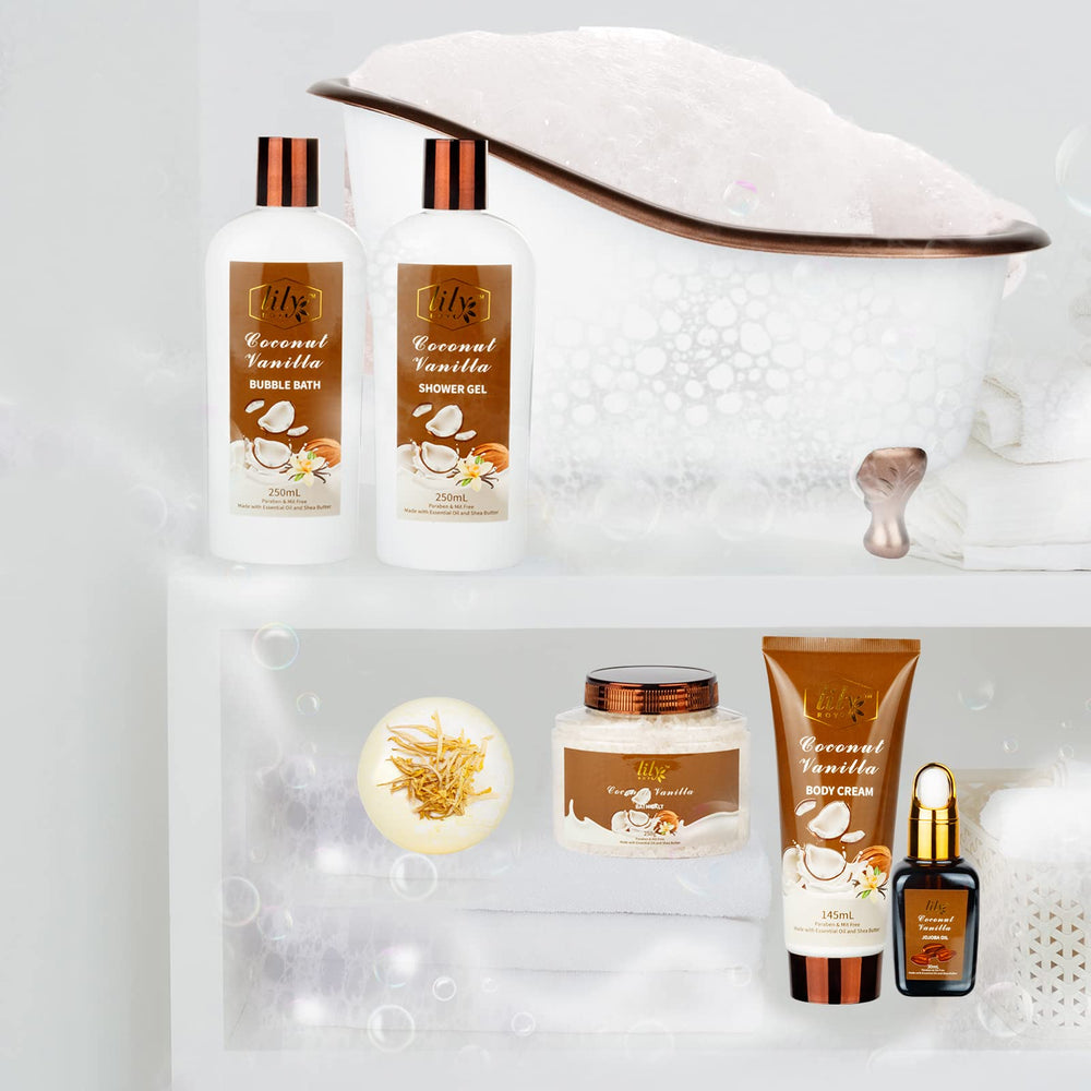 LILY ROY coconut-scent bath collection with warm, sweet aroma for a comforting soak