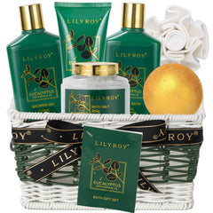 LILY ROY 7-piece bath gift basket with shower gel for spa-like pampering at home.