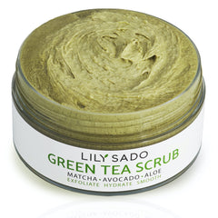 LILY SADO MATCHA Made in Heaven sugar scrub packaging shows eco-friendly design for daily skincare routine.