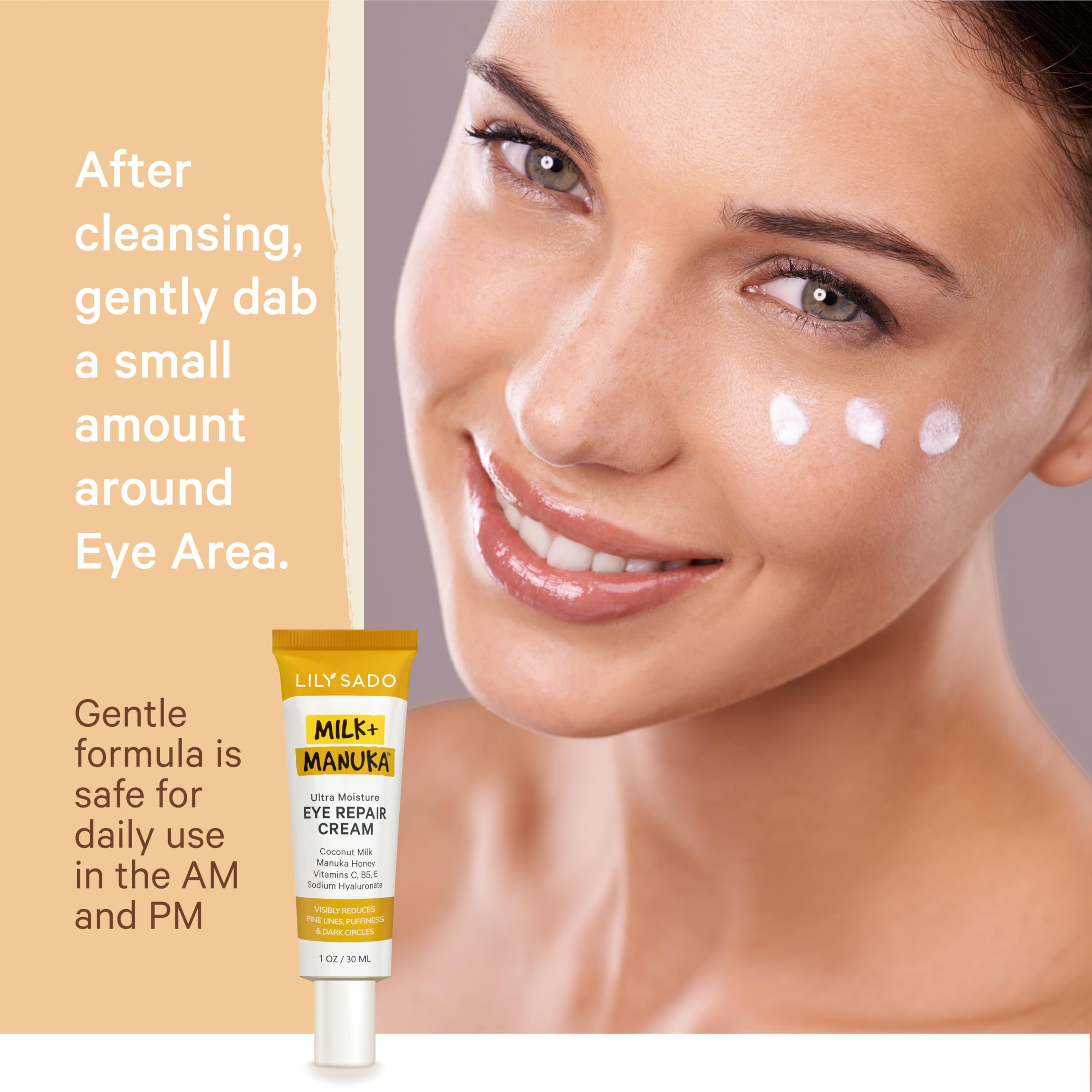 LILY SADO packaging box highlighting natural ingredients for eye care.