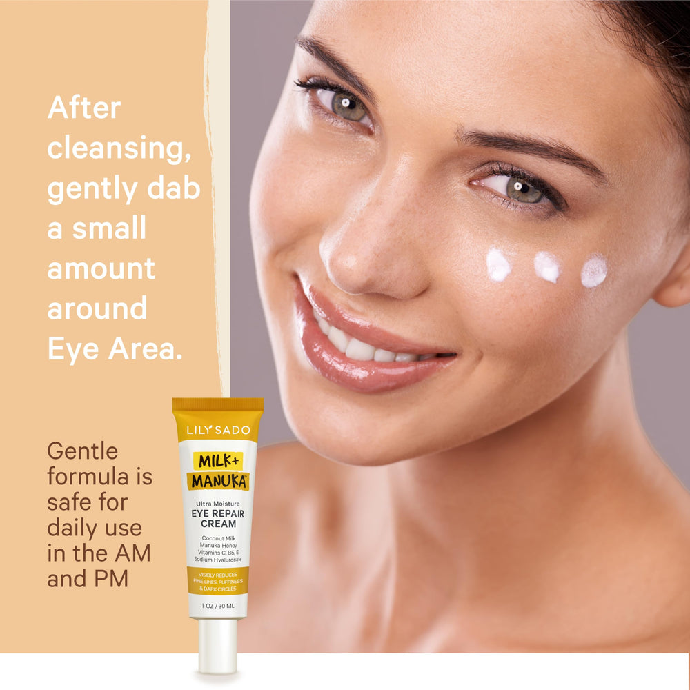 LILY SADO packaging box highlighting natural ingredients for eye care.