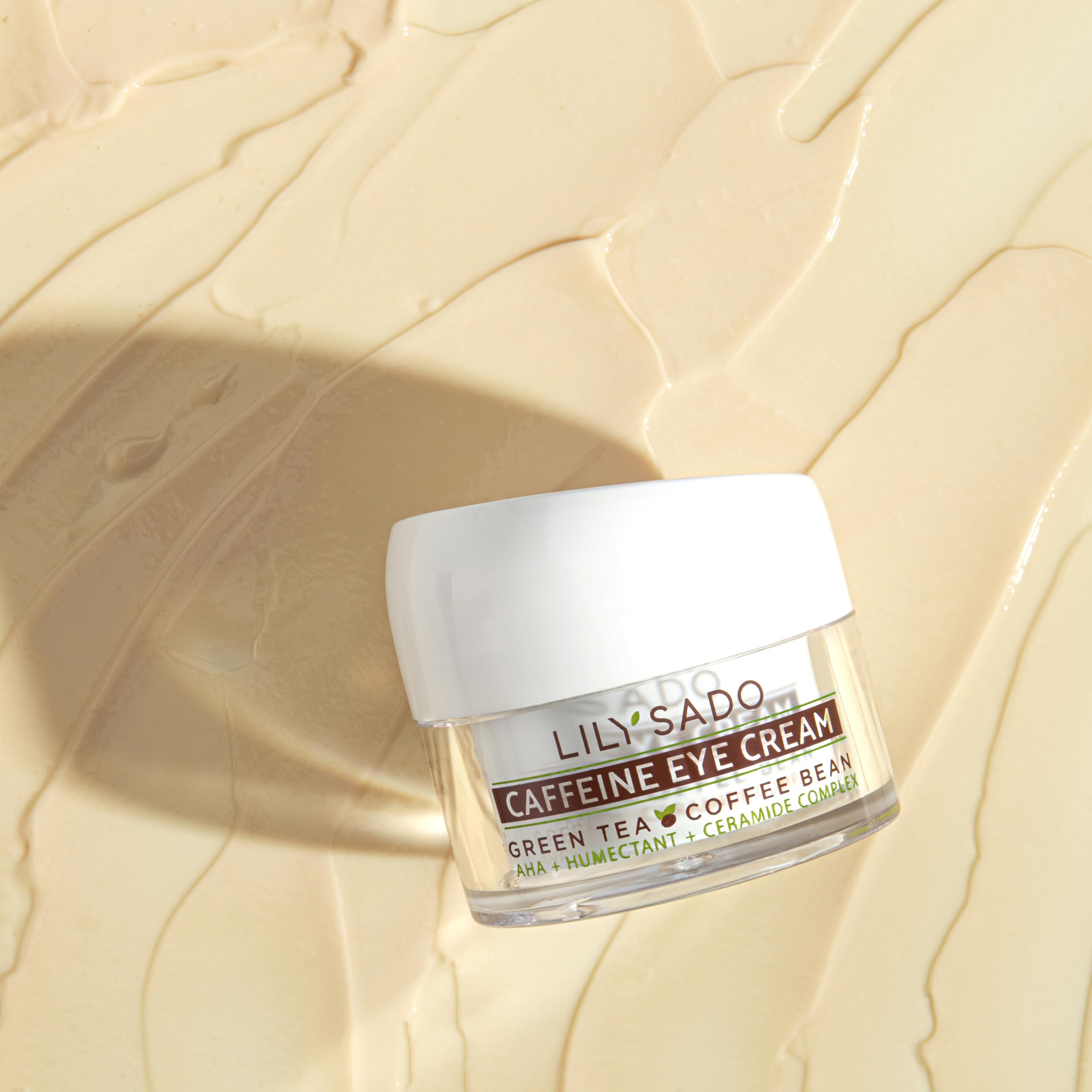 LILY SADO Tea+C Eye Cream applied to reduce puffiness and brighten under-eye look