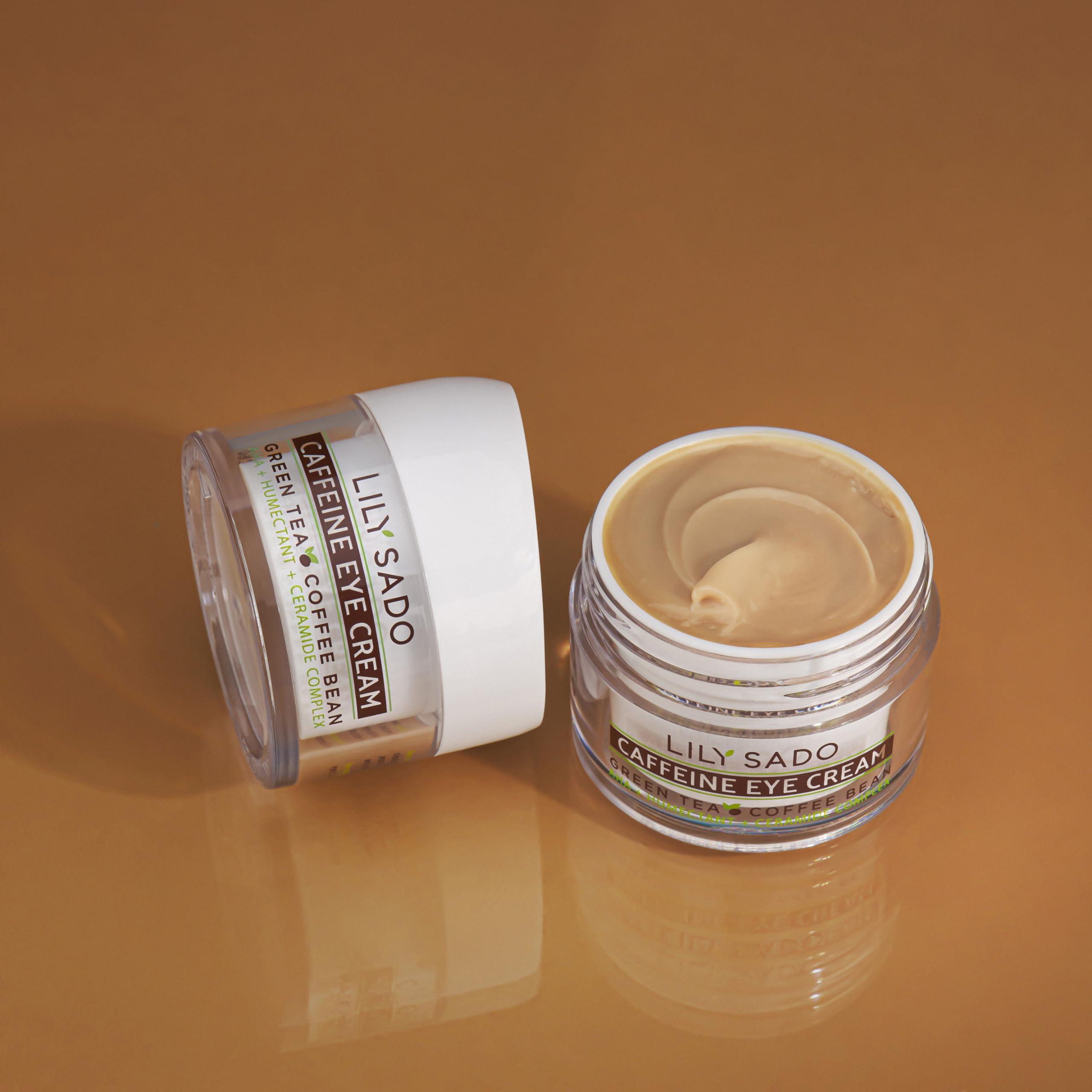 LILY SADO Tea+C Eye Cream swatch on skin showing hydration and glow