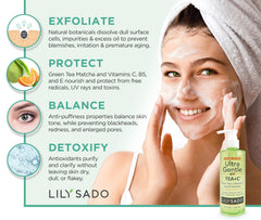 Lily Sado Tea+C cleanser foam close-up showing rich cleansing lather.