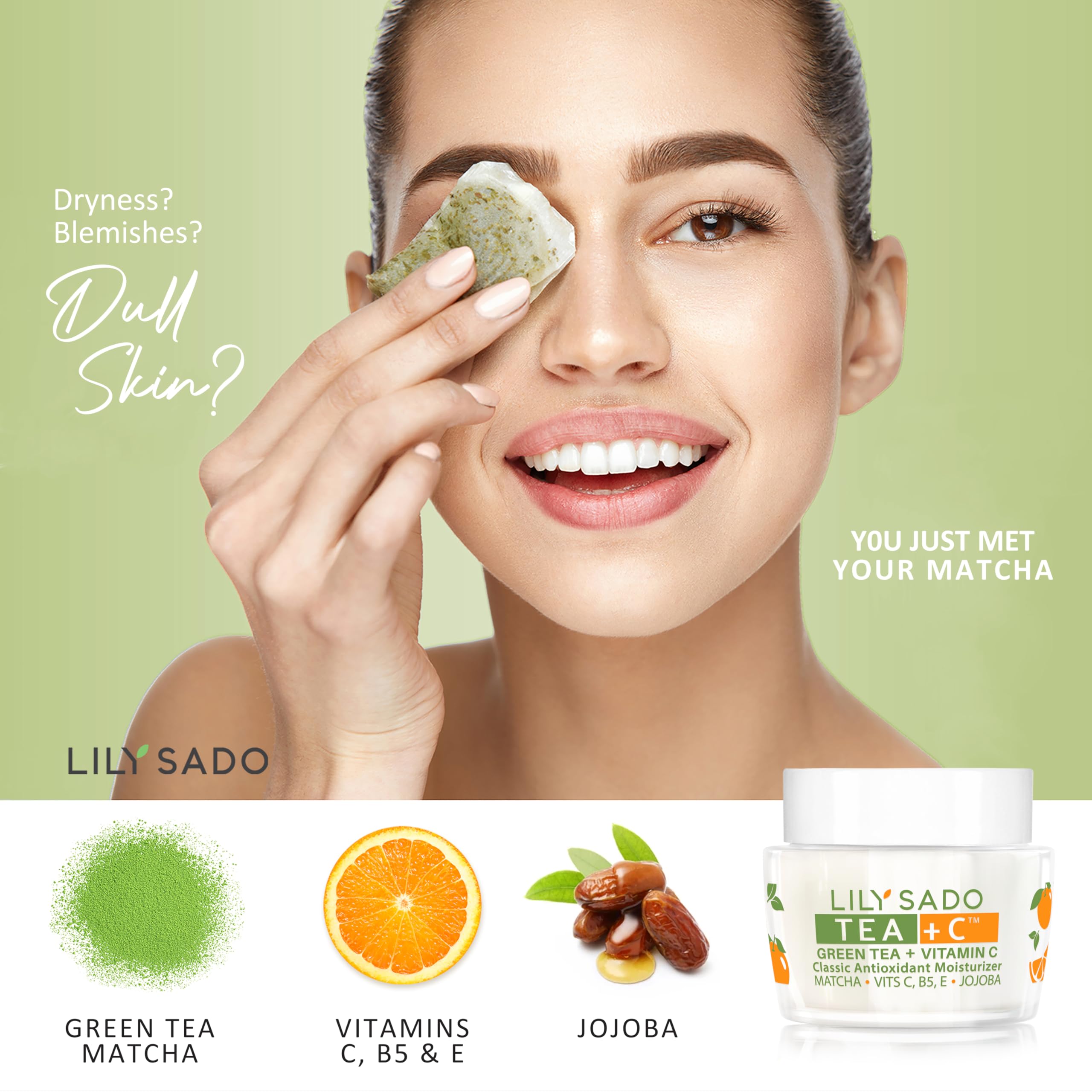 LILY SADO Tea+C pump demonstrates fast absorbing non greasy application for refreshed skin