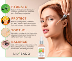 LILY SADO Tea+C serum ingredients green tea and pomegranate antioxidants