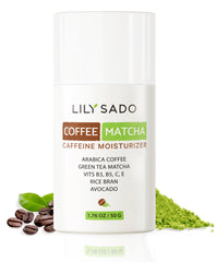 LILY SADO Tea+C Coffee & Matcha moisturizer bottle highlighting antioxidant hydration