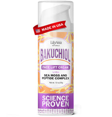 LilyAna Naturals Bakuchiol Face Lift Cream bottle demonstrates firming potential for daily use