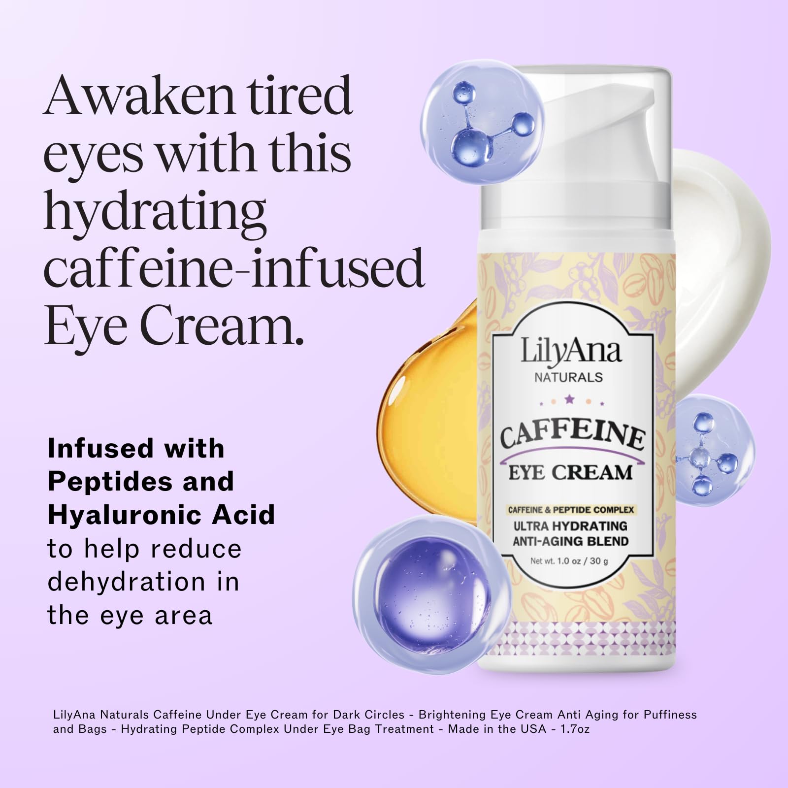 LilyAna Naturals peptide eye cream application showing depuffed under-eye area