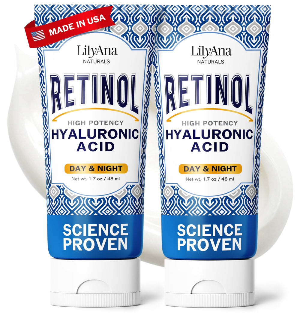 LilyAna Naturals retinol cream bottle – hydrating anti-aging routine on display.