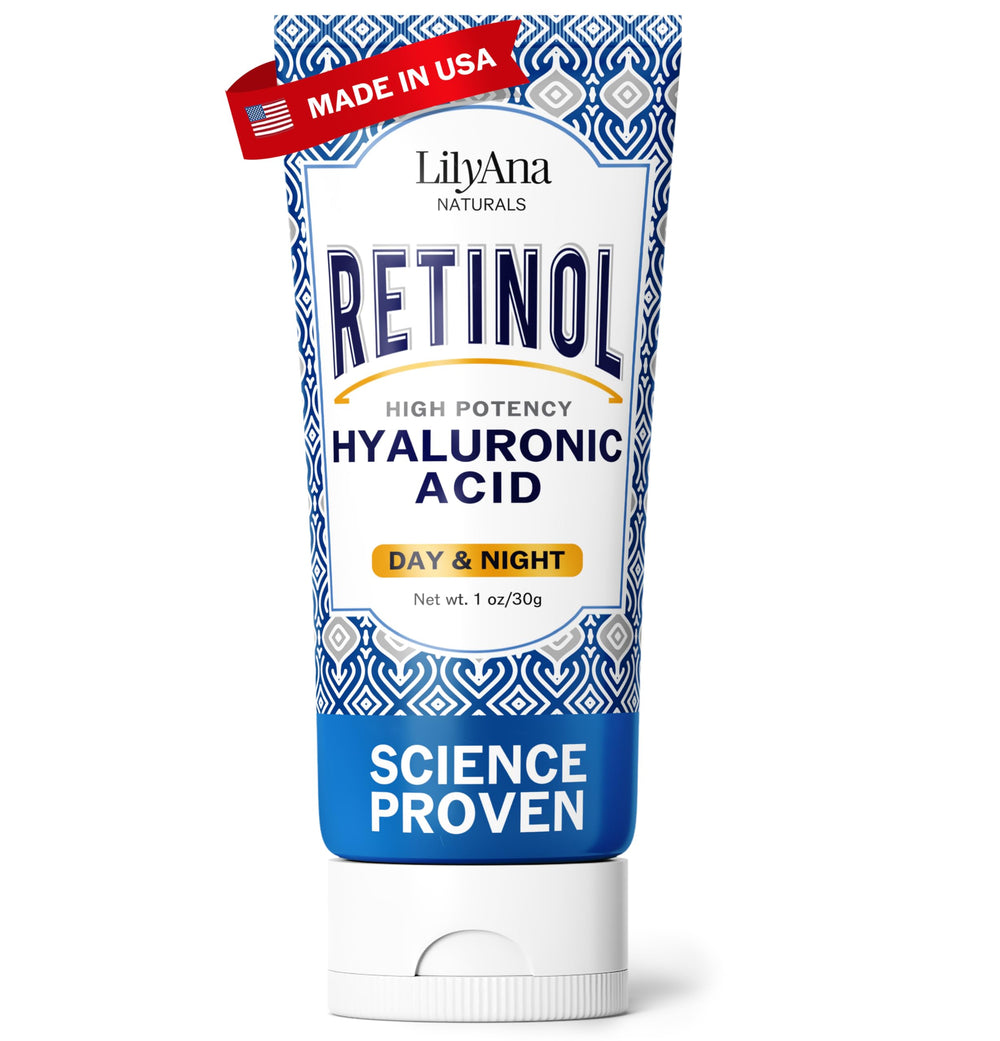 LilyAna Naturals Retinol Face Cream bottle pour for easy nightly use