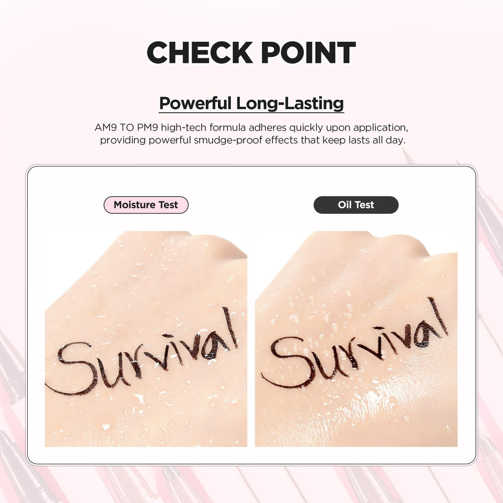 Lilybyred AM9 to PM9 Survival Penliner gentle, easy removal close-up for sensitive eyes.