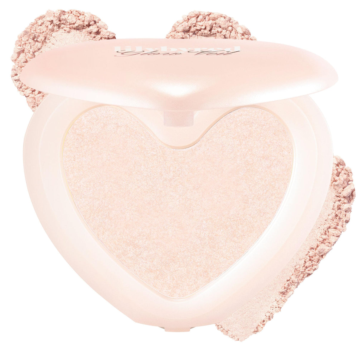 Lilybyred Luv Beam Glow Veil heart-shaped highlight on cheeks for radiant definition.