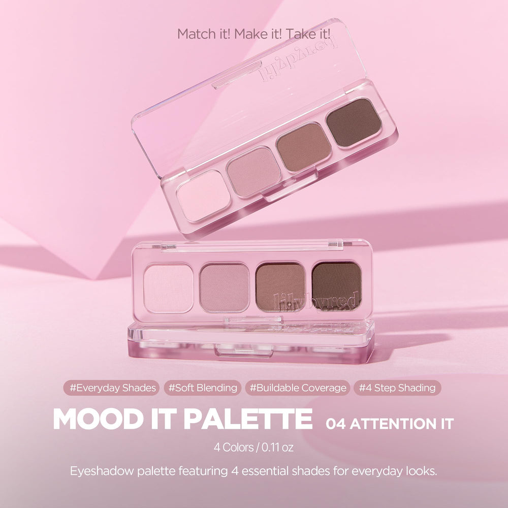 Lilybyred Mood It Palette swatches show warm to cool hues for versatile daily wear.