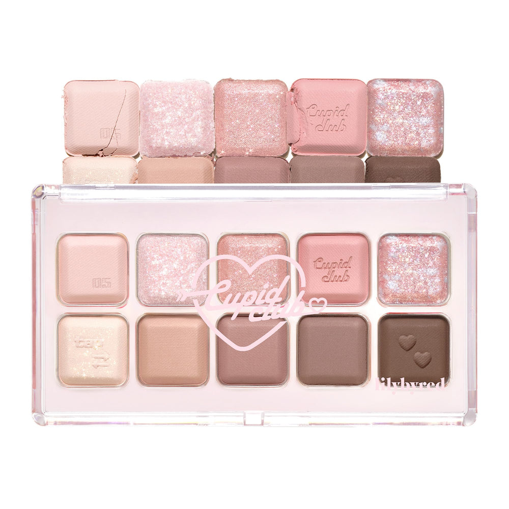 The lilybyred Mood Keyboard palette open swatches reveal matte, shimmer, and jelly glitter finishes.