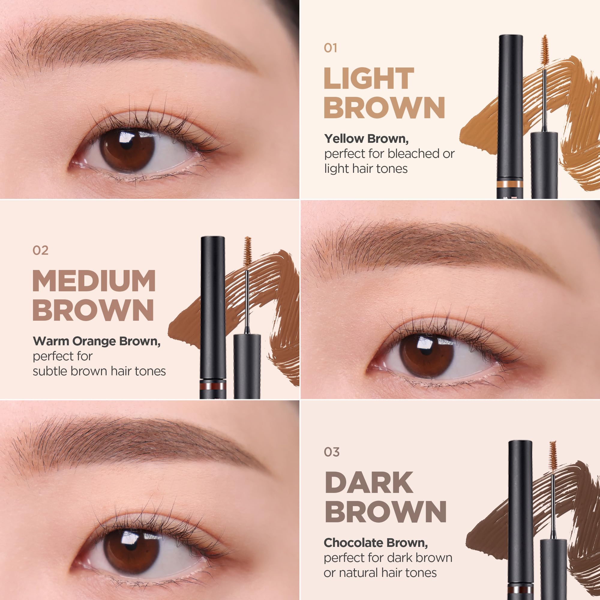 Lilybyred Skinny Mes Brow Mascara with buildable color for soft to bold brows.