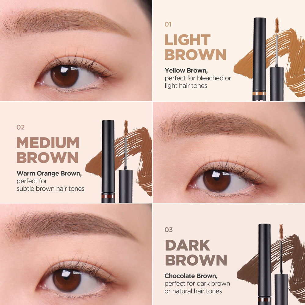 Lilybyred Skinny Mes Brow Mascara with buildable color for soft to bold brows.