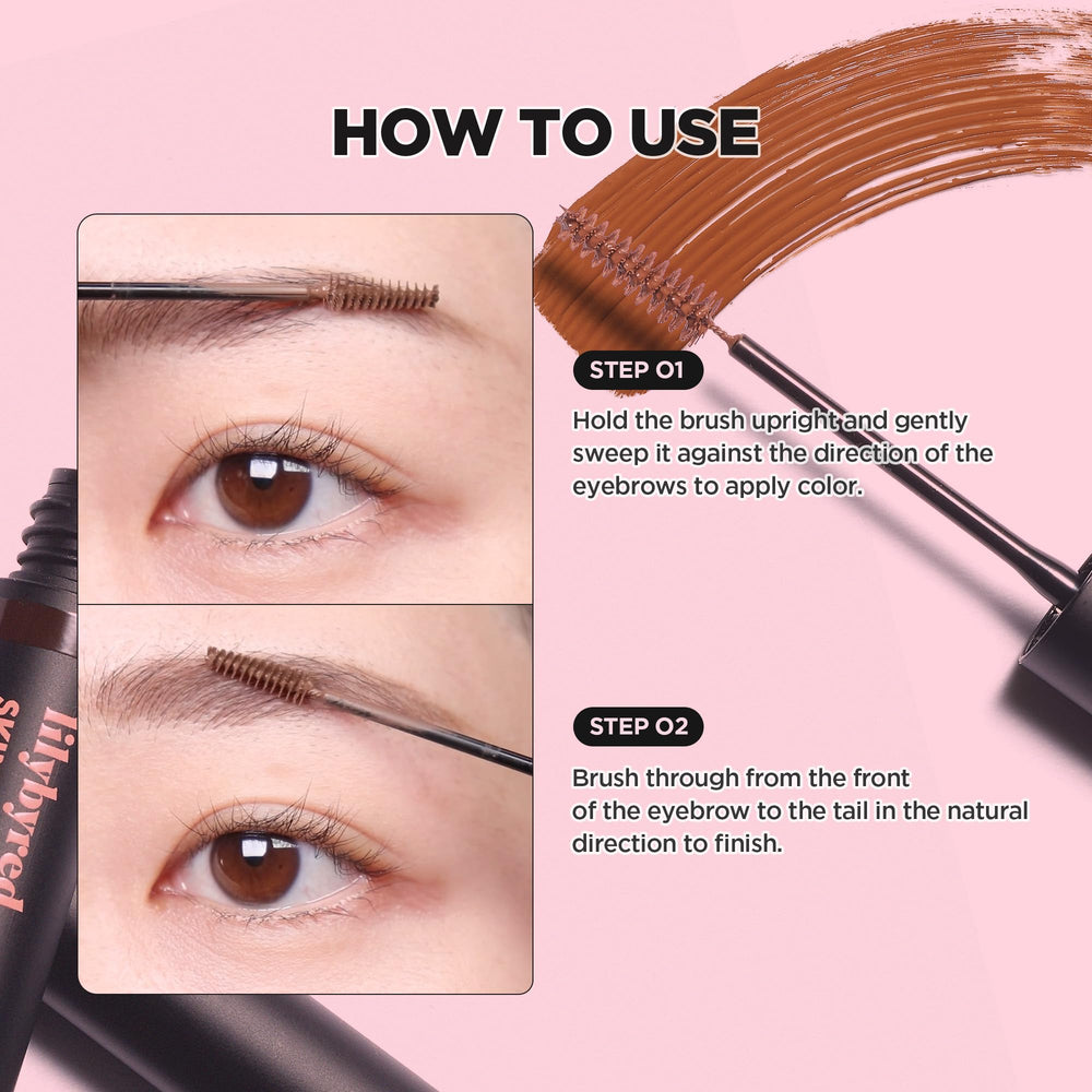 Lilybyred Skinny Mes Brow Mascara provides long-lasting color for vibrant brows.