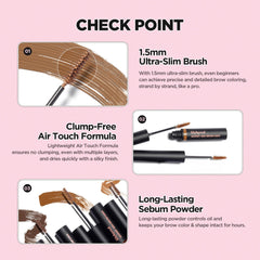 Lilybyred Skinny Mes Brow Mascara uses sebum-control powder to lock color all day.