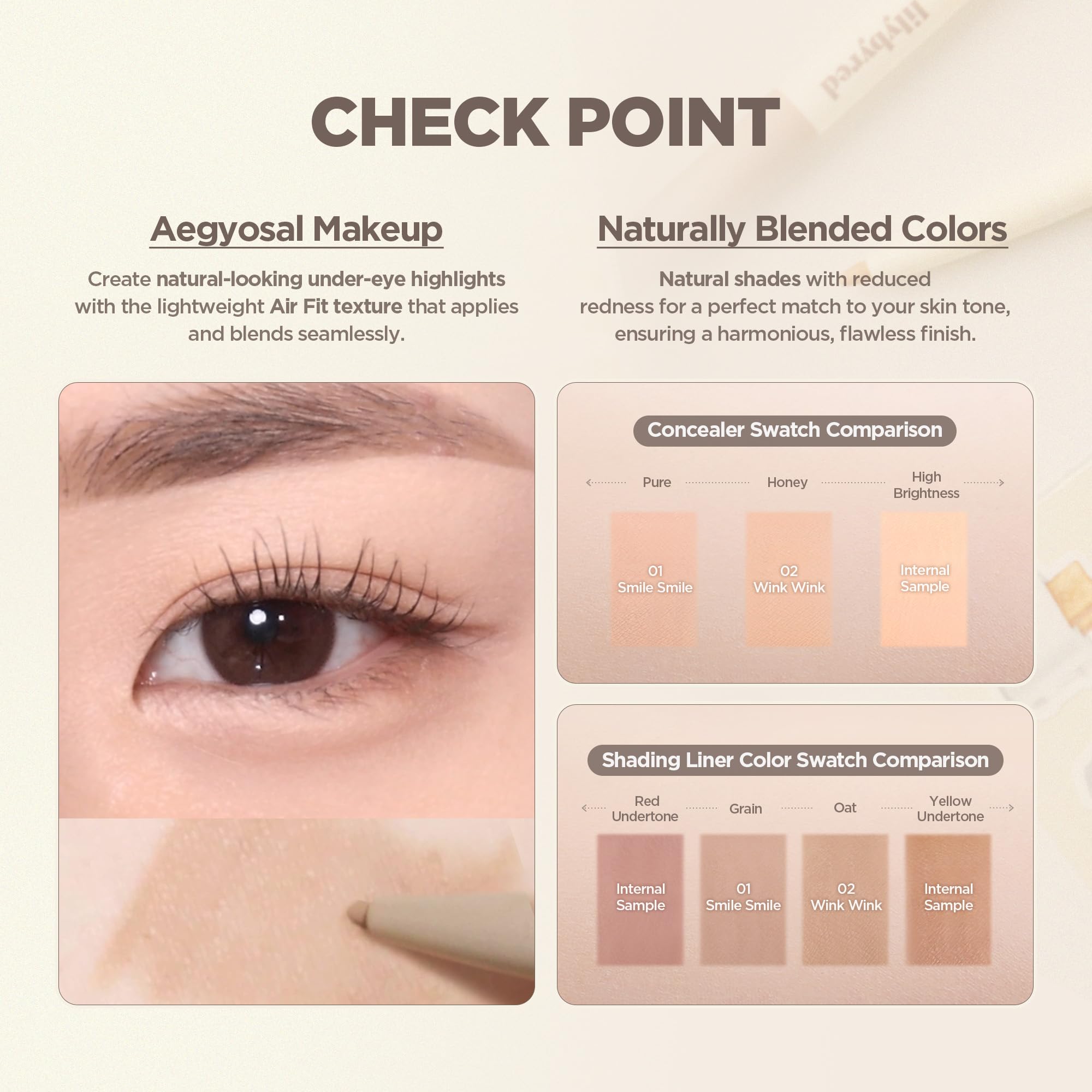 Lilybyred Smiley Aegyosal Eyeliner in 01 Smile Smile brightens cool tone looks