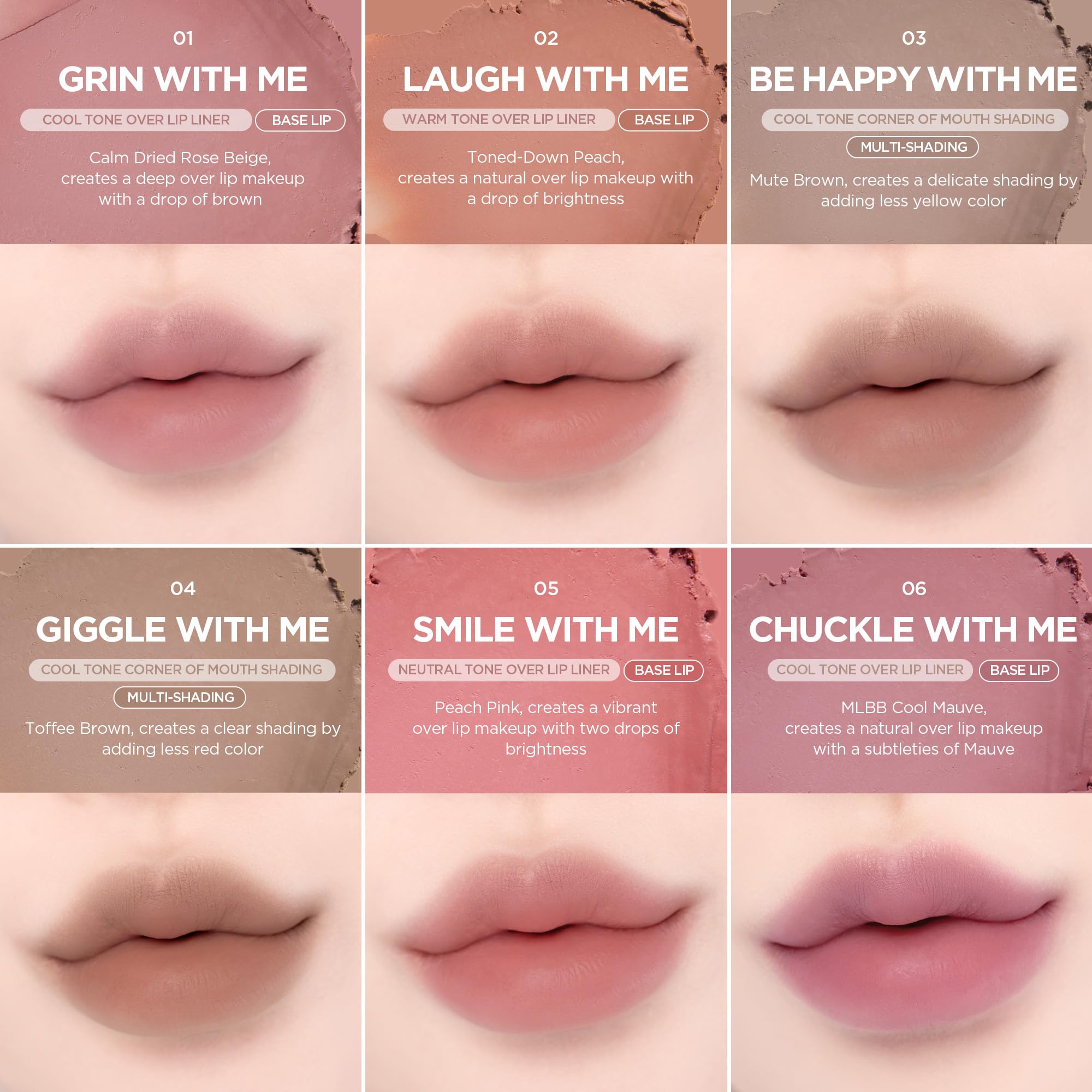 lilybyred Smiley Lip Blending Stick swatch as base for lipstick with soft blur.