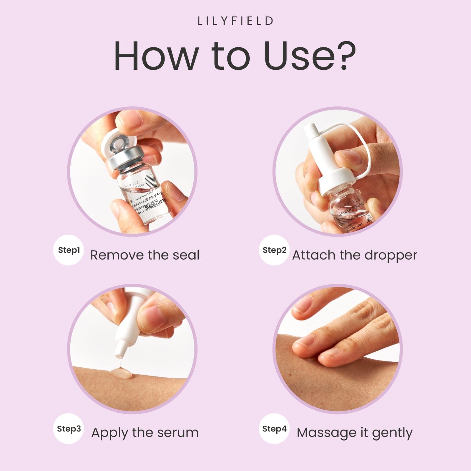 LILYFIELD Post-procedure soothing usage tag implies gentle hydration after treatments.