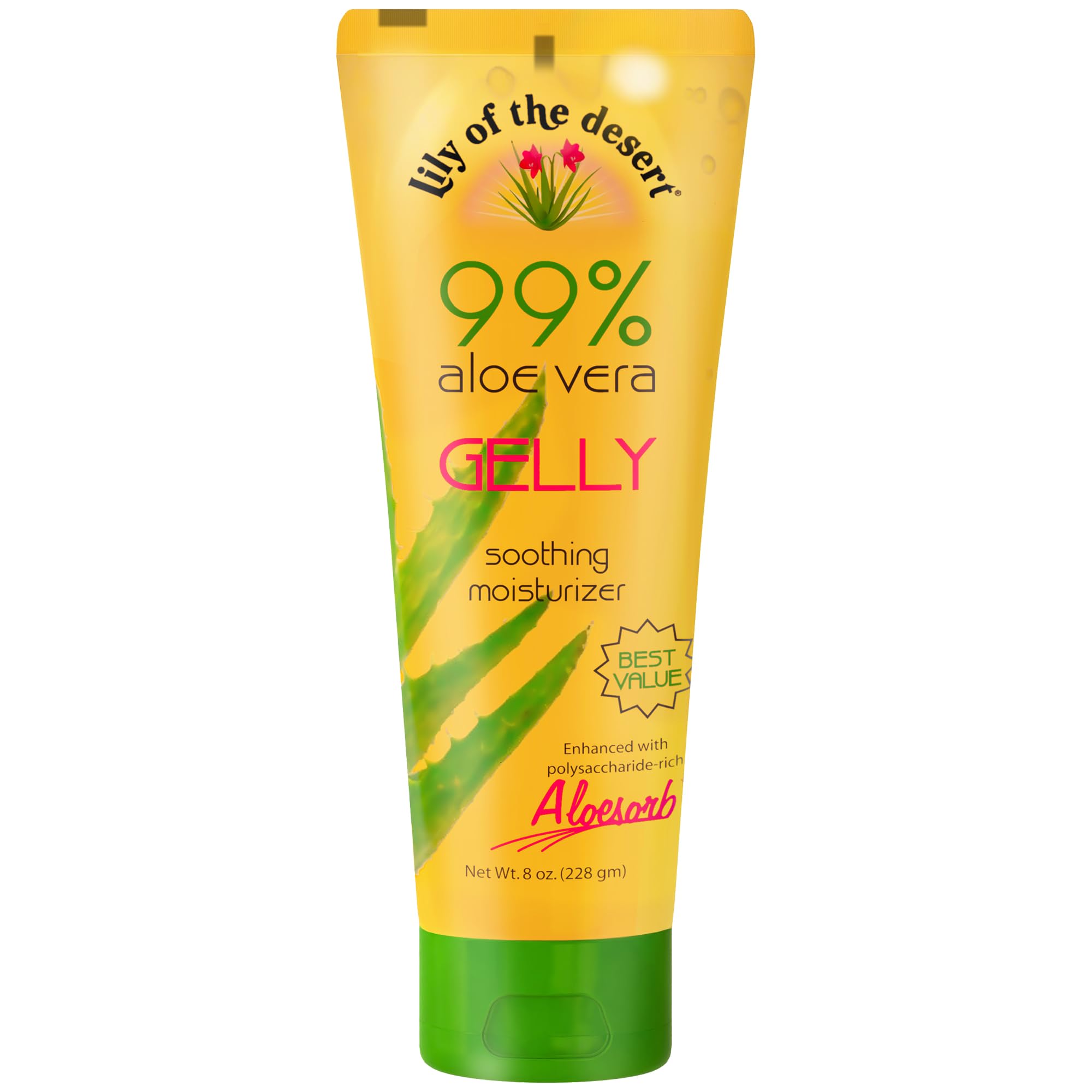 Lily Of The Desert Gelly Moisturizer bottle closeup for soothing aloe skin care