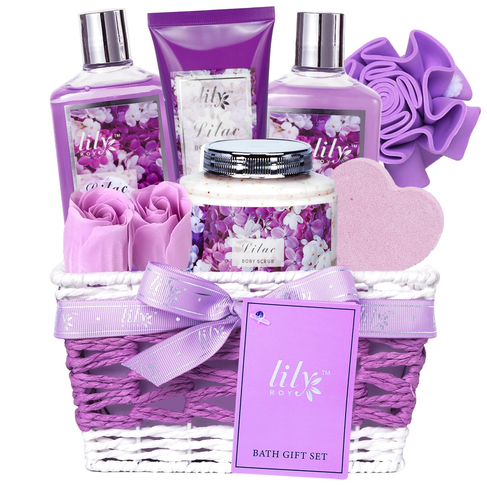 LILY ROY 9-piece spa gift basket on display, ideal for gifting on Valentine’s Day.