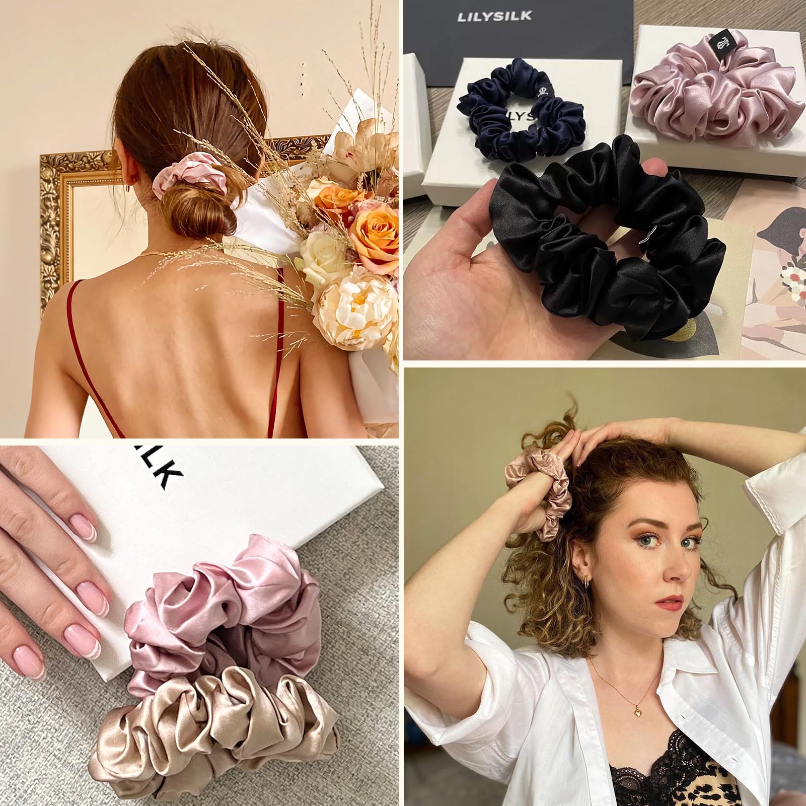 LilySilk silk hair scrunchie for ponytails offers secure, day-long hold.