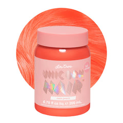 Lime Crime Neon Peach dye bottle close-up showing vibrant vegan color payoff.