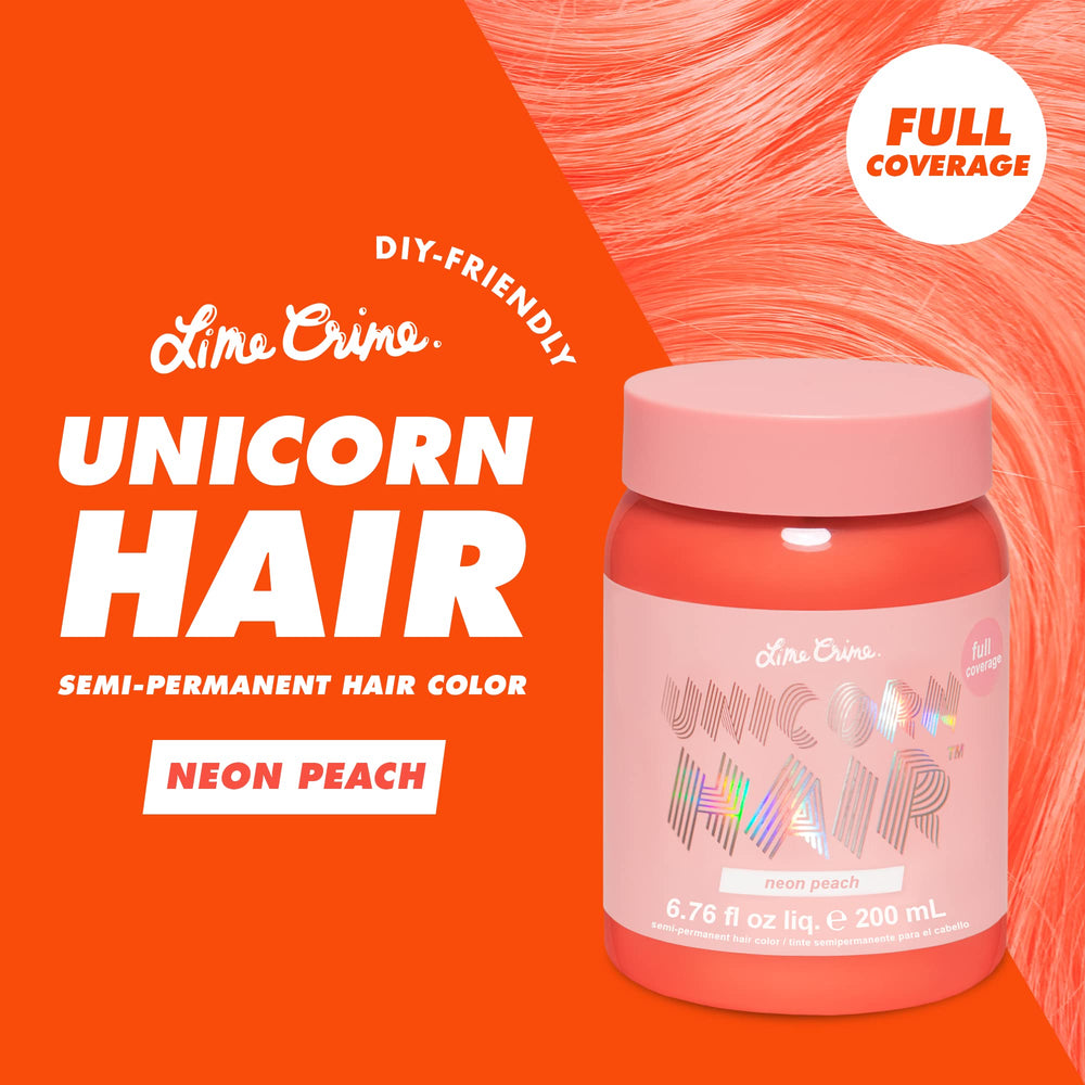 Lime Crime Neon Peach on hair demonstrates rich color deposit and shine.