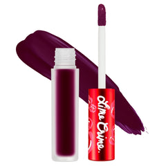 Lime Crime Velvetines Scandal bottle showcases rich plum shade for bold lip color.