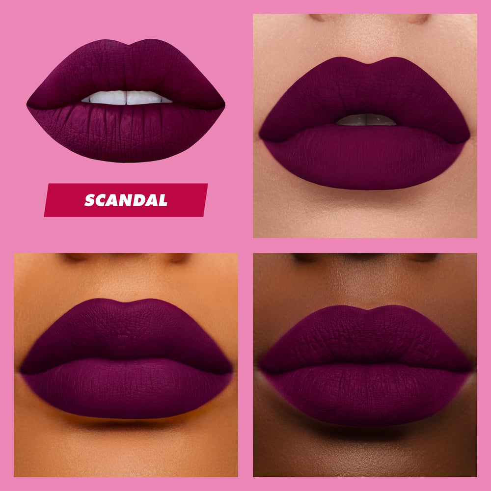 Lime Crime Velvetines Scandal packaging highlights premium matte lip experience.