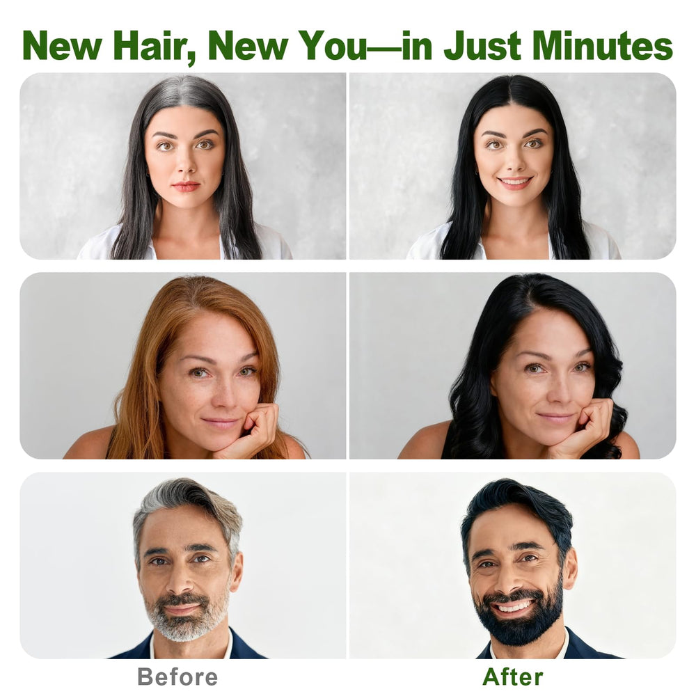 Hair shows natural black color with gray coverage and shine from Limer
